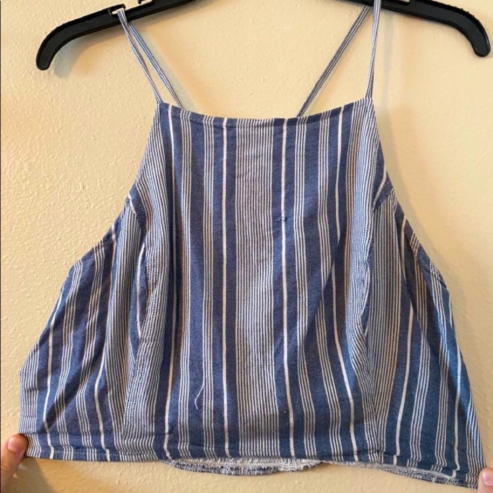 cropped american eagle blue striped halter top